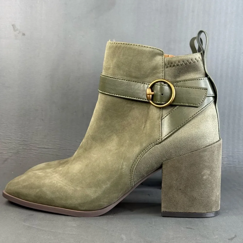 Vionic Tenley heeled zippered bootie olive green nubuck leather womens size 9.5